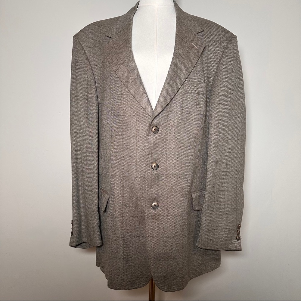 Men’s Wool Blazer Savron windowpane blazer taupe brown made in Canada